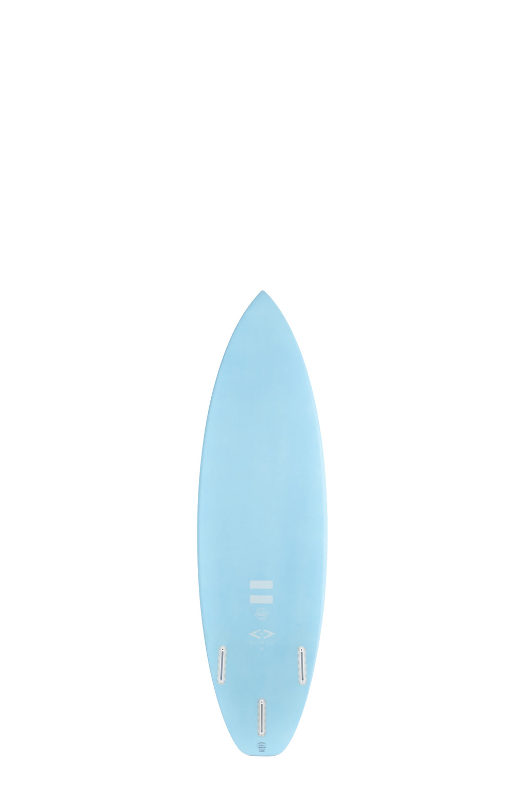 Back view of the Indio Boom HP surfboard featuring a smooth, solid blue color on the deck, displayed on a white background.