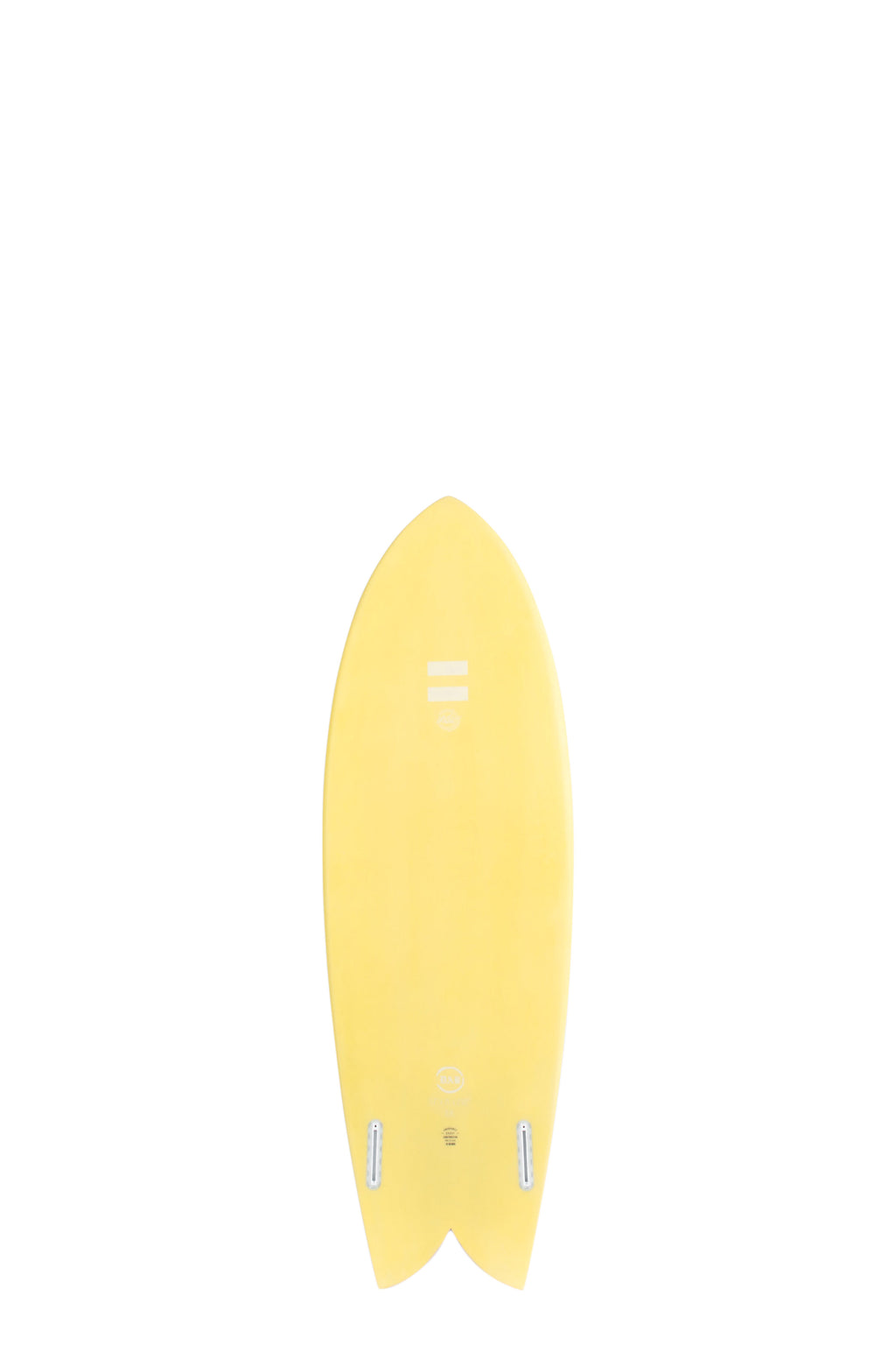 Back view of the Indio Endurance DAB surfboard featuring a smooth, solid cream color on the deck, displayed on a white background.