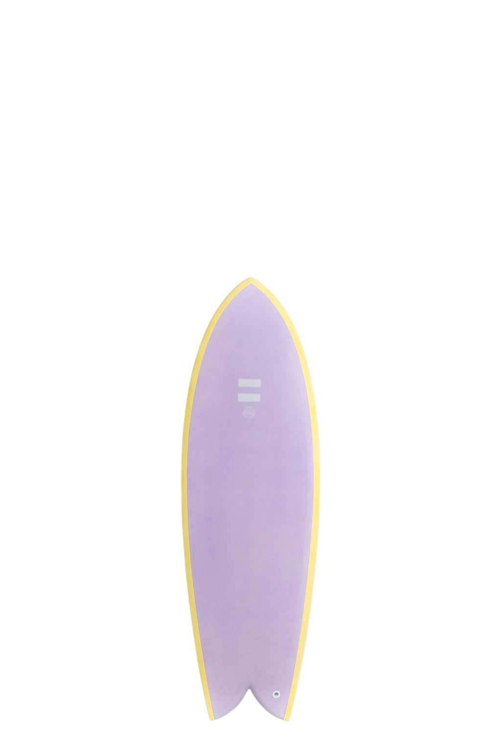 Front view of the Indio Endurance DAB surfboard featuring a solid Lilac deck with cream rails, displayed on a white background.