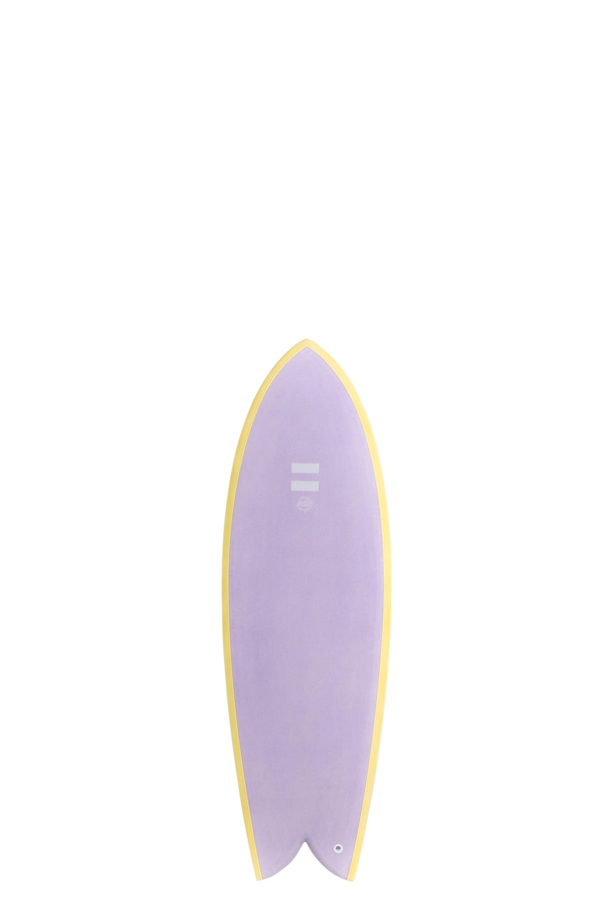 Front view of the Indio Endurance DAB surfboard featuring a solid Lilac deck with cream rails, displayed on a white background.