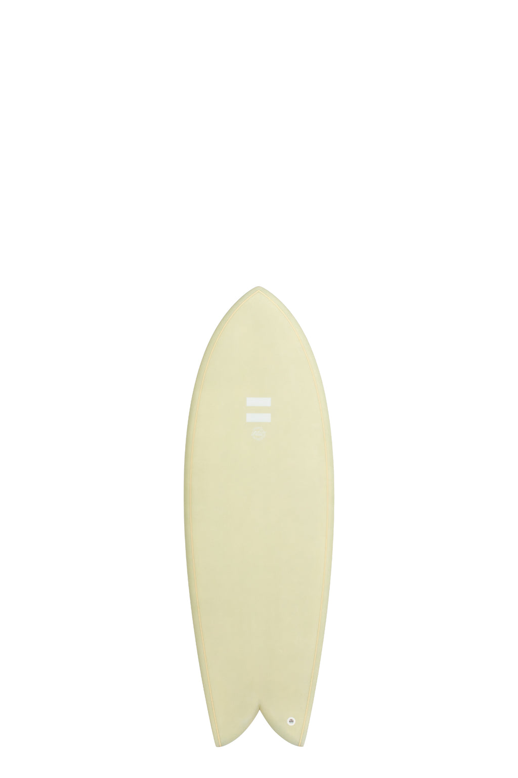 Front view of the Indio Endurance DAB surfboard featuring a smooth, solid Green Cement color on the deck, displayed on a white background.