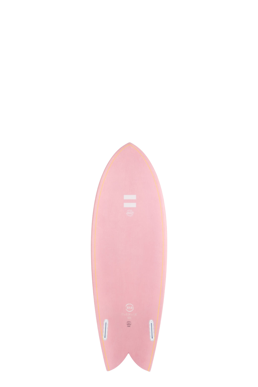 Back view of the Indio Endurance DAB surfboard featuring a smooth, solid Pink color on the deck, displayed on a white background.
