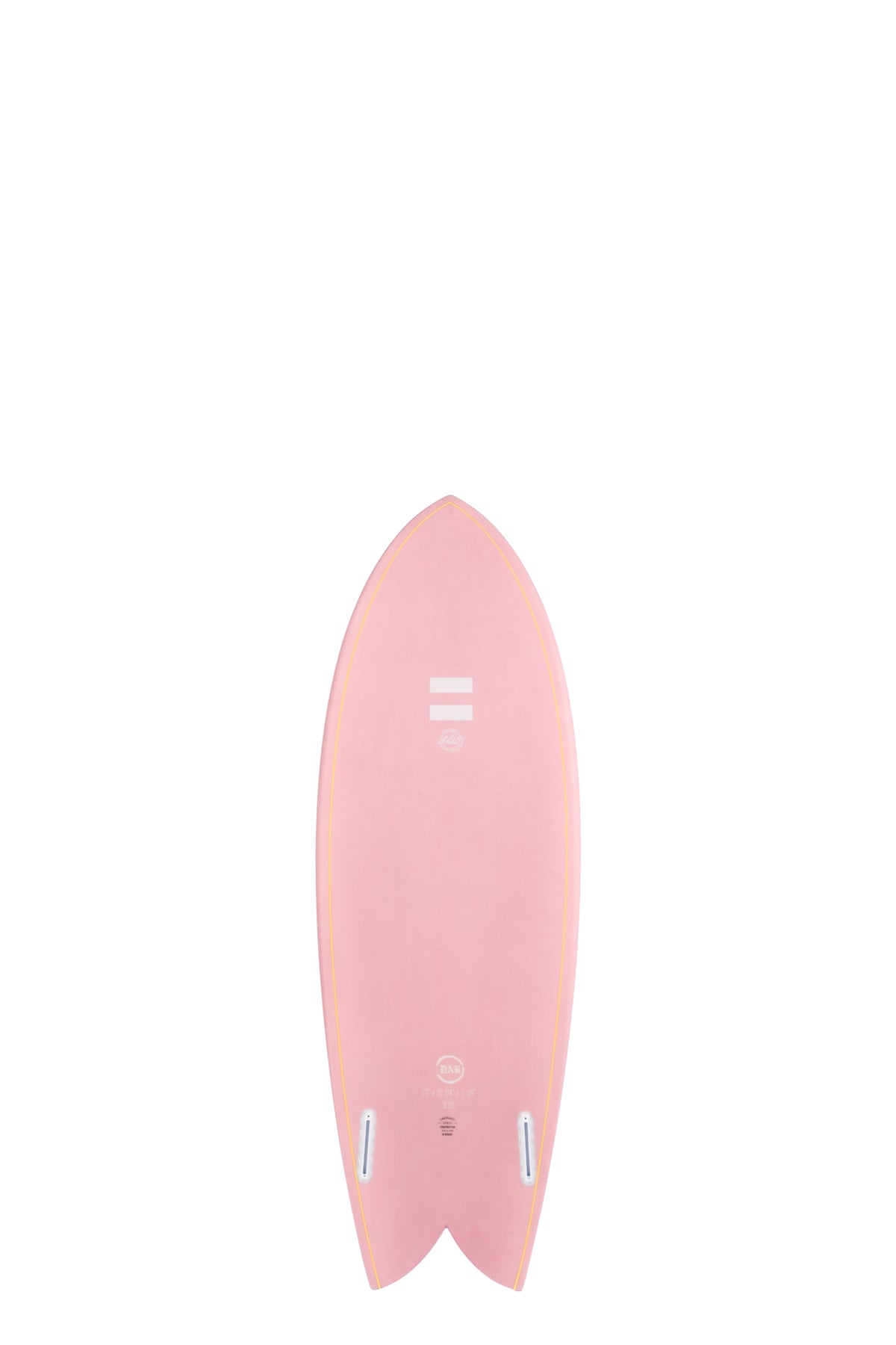 Back view of the Indio Endurance DAB surfboard featuring a smooth, solid Pink color on the deck, displayed on a white background.
