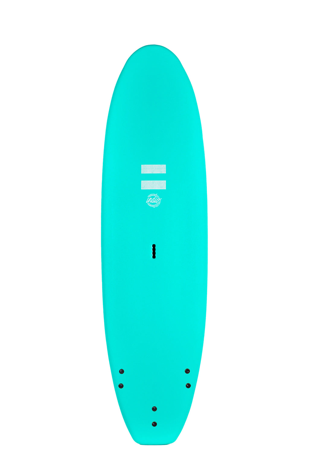 Front view of the Indio Easy Going softboard featuring a smooth, solid Turquoise color on the deck, displayed on a white background.