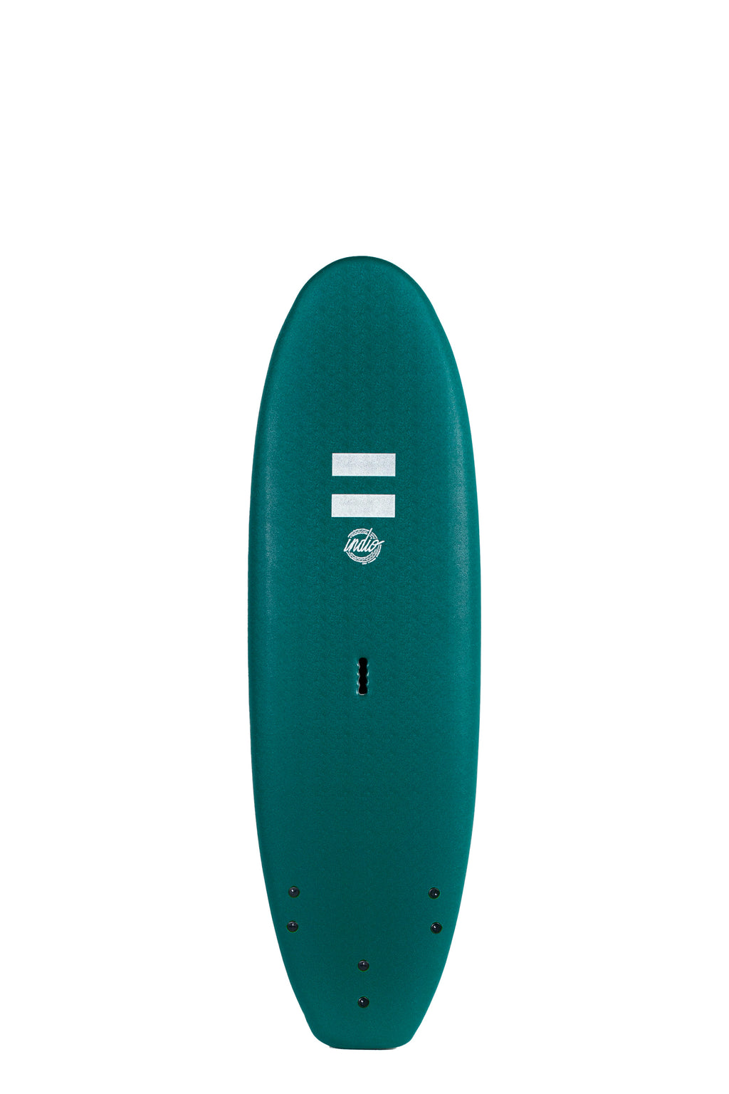 Front view of the Indio Easy Rider softboard featuring a smooth, solid Forest color on the deck, displayed on a white background.