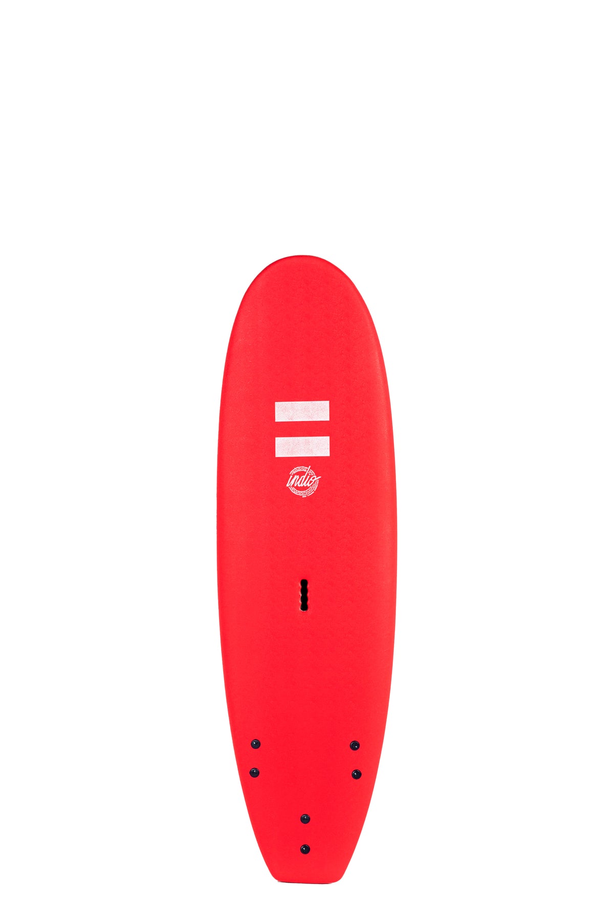 Front view of the Indio Easy Surf softboard featuring a smooth, solid Red color on the deck, displayed on a white background.