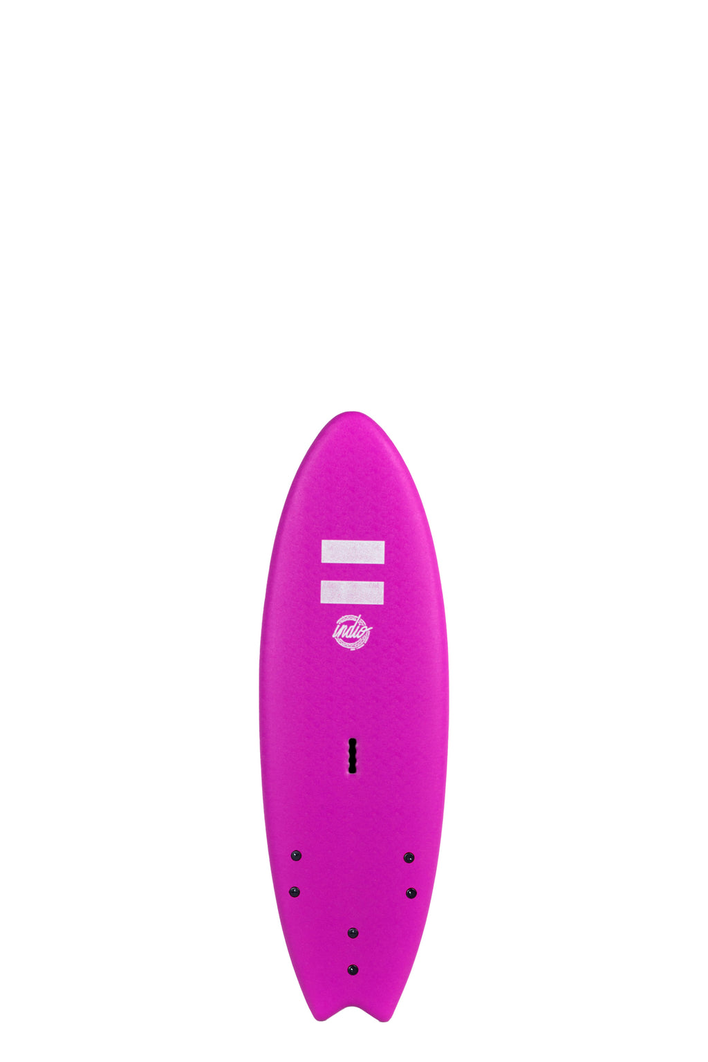 Front view of the Indio Fishy softboard featuring a smooth, solid Purple color on the deck, displayed on a white background.