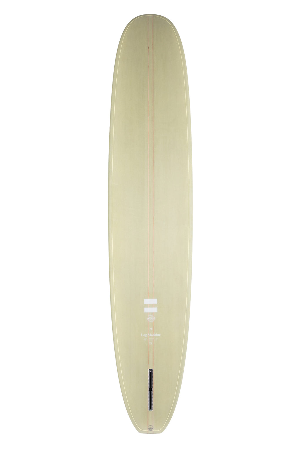 Back view of the Indio Endurance Log Machine surfboard featuring a smooth, solid Green Stone color on the deck, displayed on a white background.