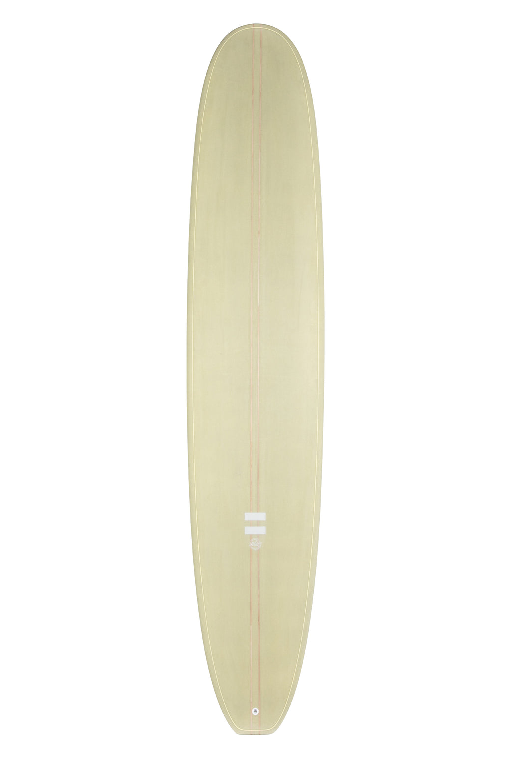 Front view of the Indio Endurance Log Machine surfboard featuring a smooth, solid Green Stone color on the deck, displayed on a white background.