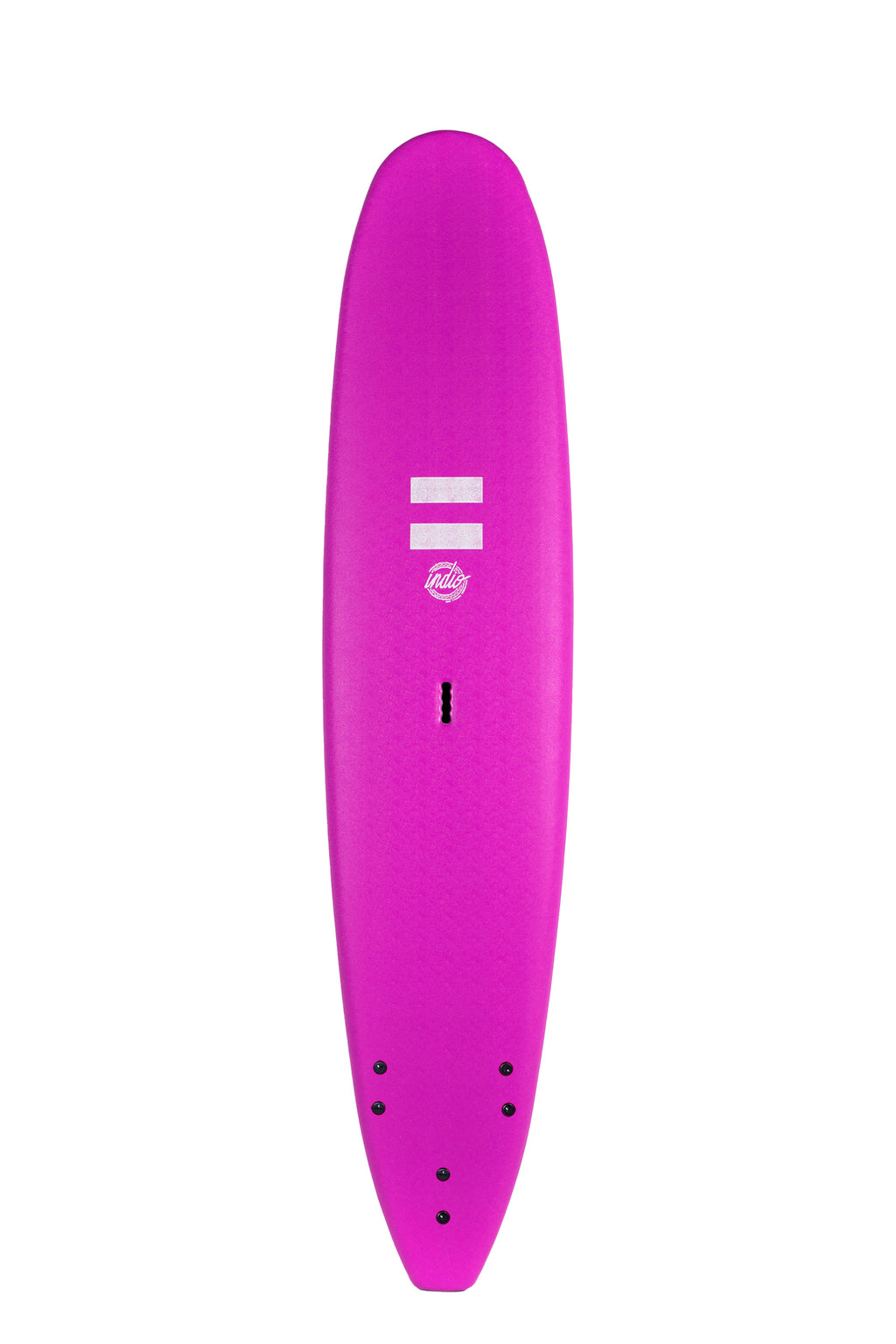 Front view of the Indio Long softboard featuring a smooth, solid Purple color on the deck, displayed on a white background.