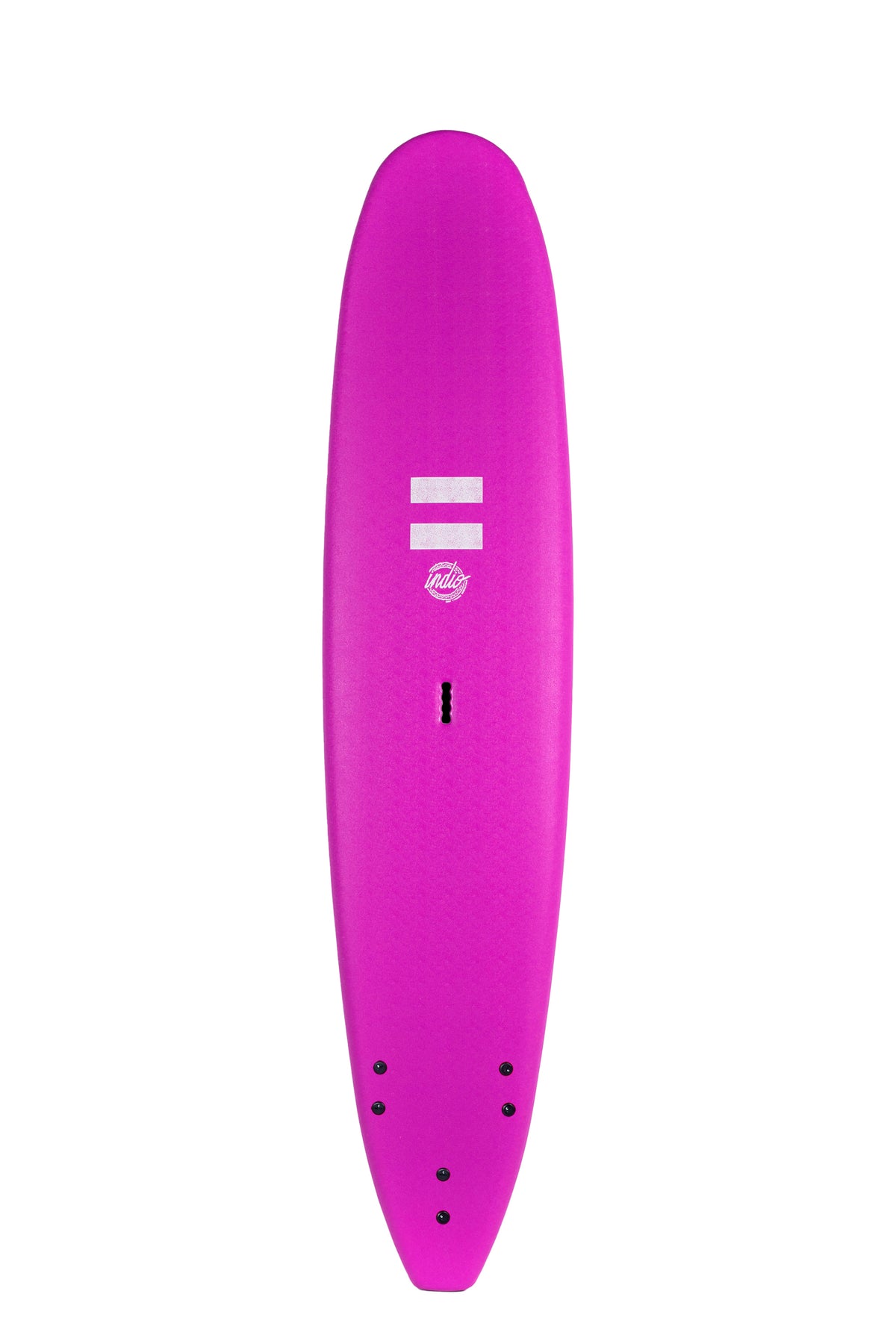 Front view of the Indio Long softboard featuring a smooth, solid Purple color on the deck, displayed on a white background.
