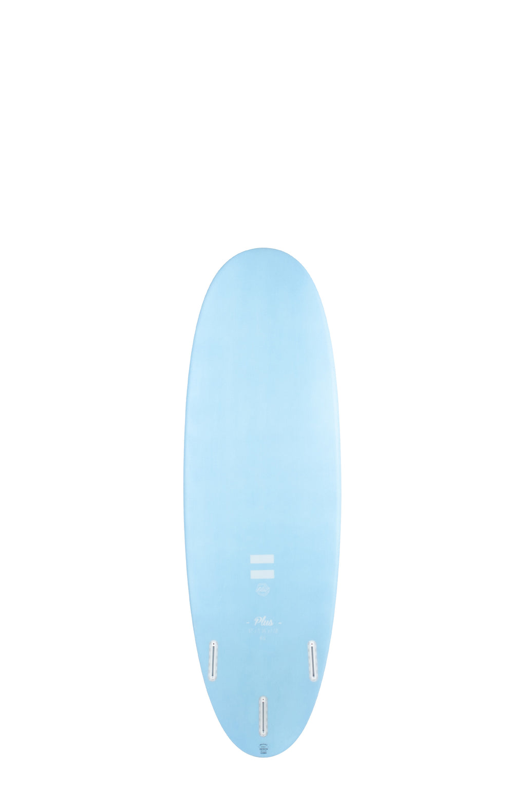 Back view of the Indio Endurance Plus surfboard featuring a smooth, solid blue color on the deck, displayed on a white background.