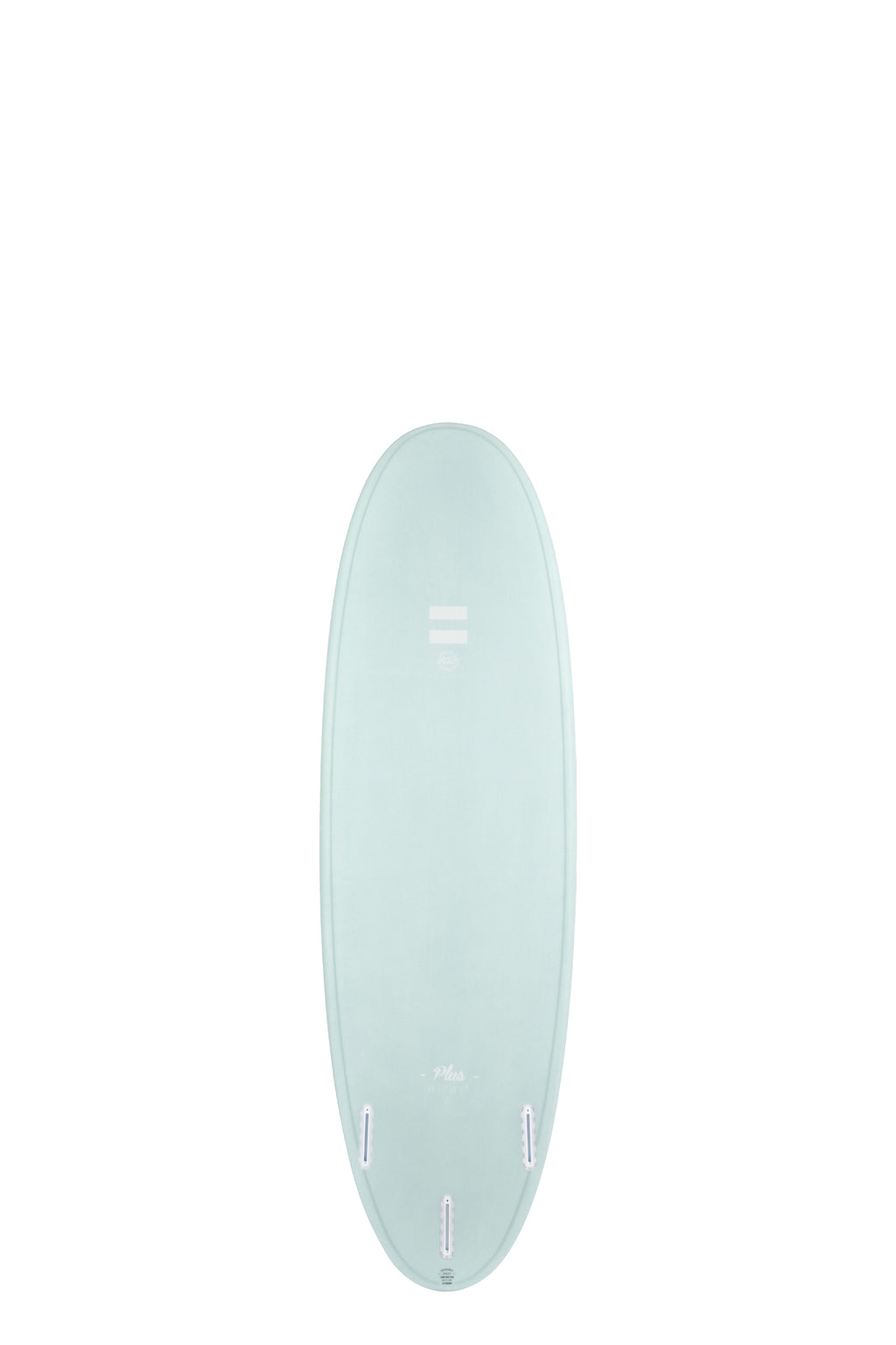 Back view of the Indio Endurance Plus surfboard featuring a smooth, solid Sky color on the deck, displayed on a white background.