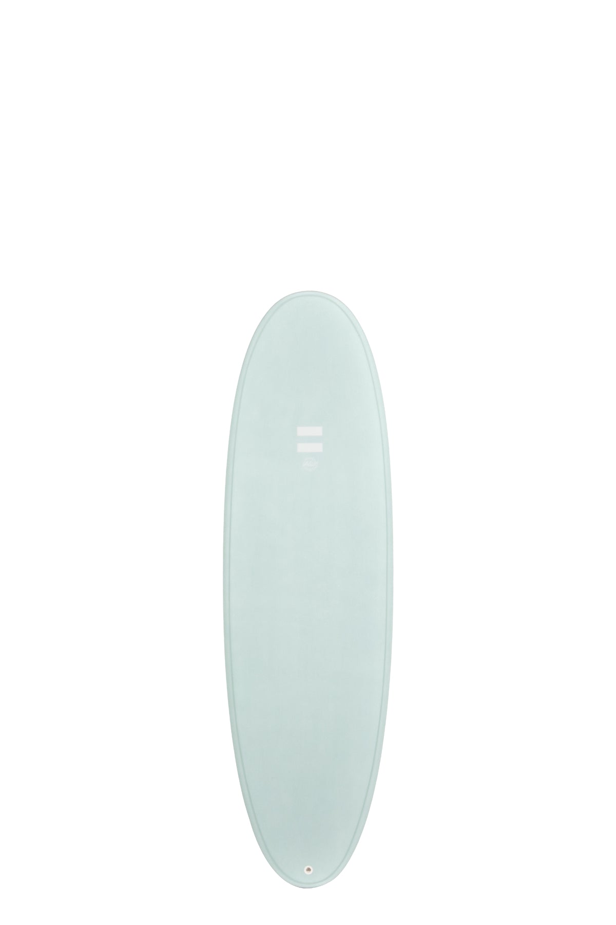 Front view of the Indio Endurance Plus surfboard featuring a smooth, solid Sky color on the deck, displayed on a white background.