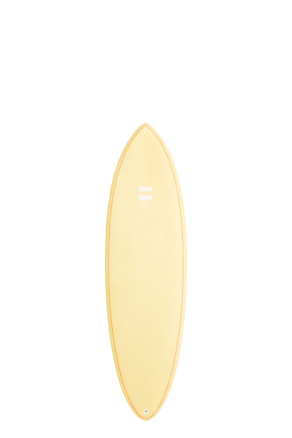 Front view of the Indio Endurance Racer surfboard featuring a smooth, solid Sand color on the deck, displayed on a white background.
