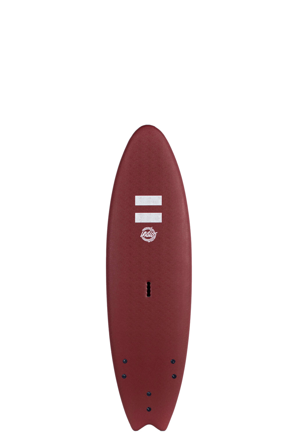 Front view of the Indio Retro softboard featuring a smooth, solid Wine color on the deck, displayed on a white background.