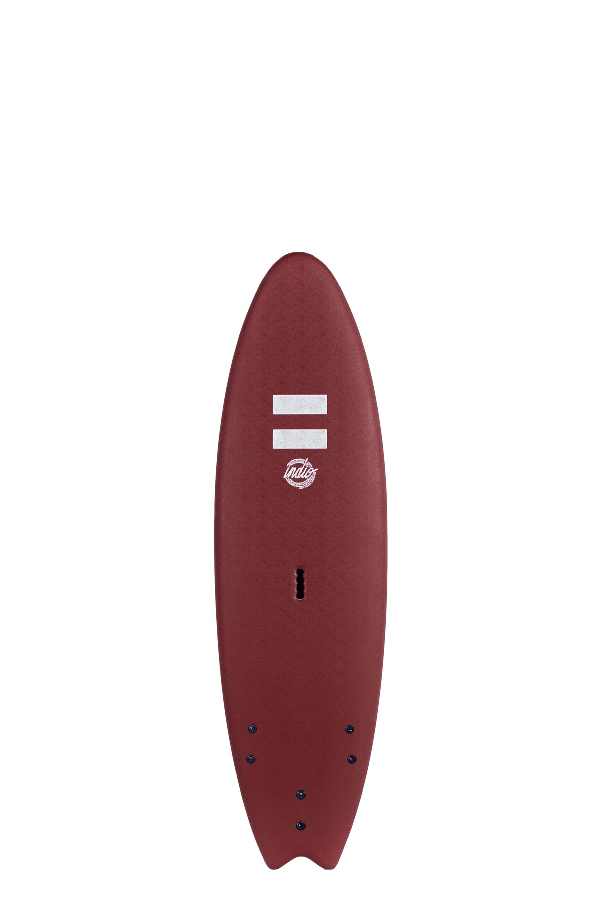 Front view of the Indio Retro softboard featuring a smooth, solid Wine color on the deck, displayed on a white background.