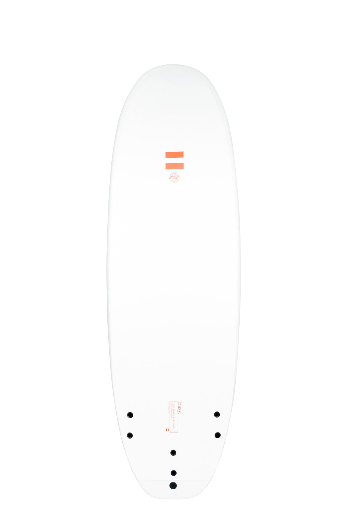 Back view of the Indio x Suntech Easy softboard featuring a white deck, displayed on a white background.