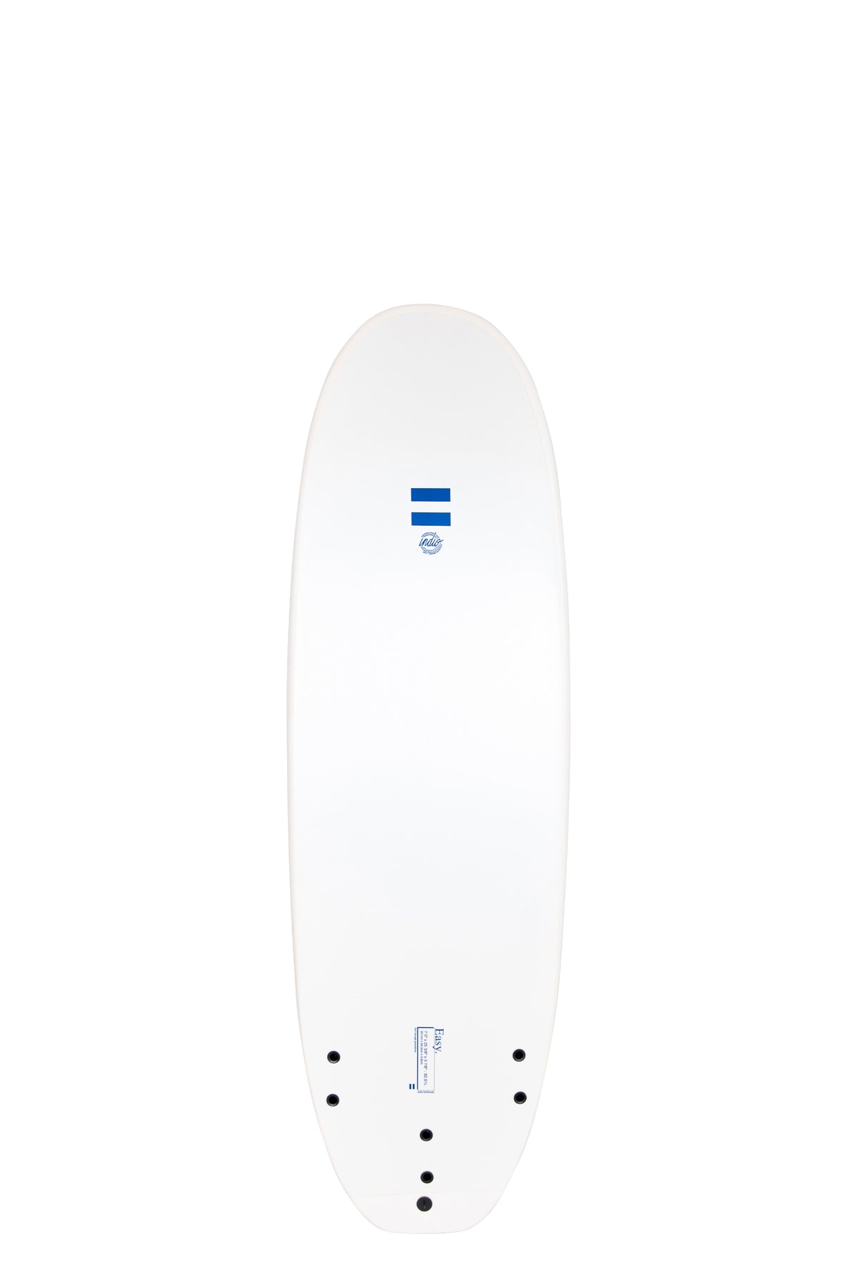 Back view of the Indio x Suntech Easy Rider softboard featuring a white deck, displayed on a white background.