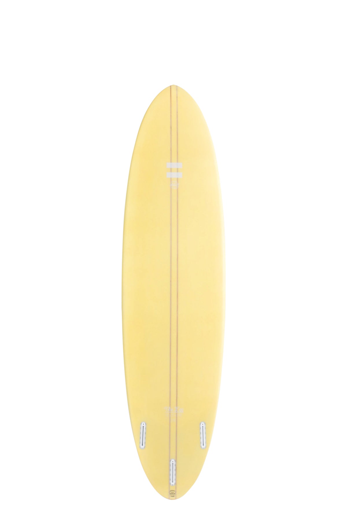 Back view of the Indio Endurance The Egg surfboard featuring a smooth, solid cream color on the deck, displayed on a white background.