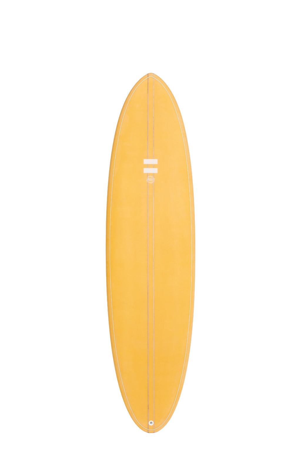 Front view of the Indio Endurance The Egg surfboard featuring a smooth, solid Toasted color on the deck, displayed on a white background.