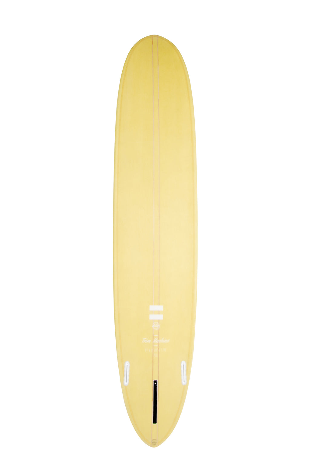 Back view of the Indio Endurance Trim Machine surfboard featuring a smooth, solid Ambiguous color on the deck, displayed on a white background.