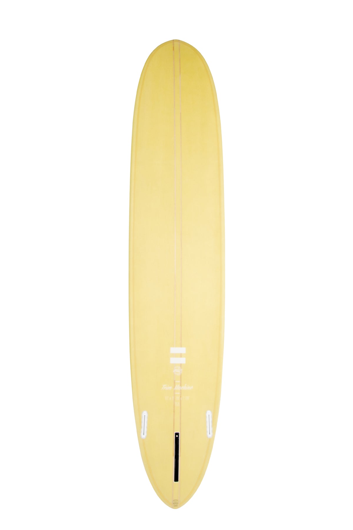 Back view of the Indio Endurance Trim Machine surfboard featuring a smooth, solid Ambiguous color on the deck, displayed on a white background.