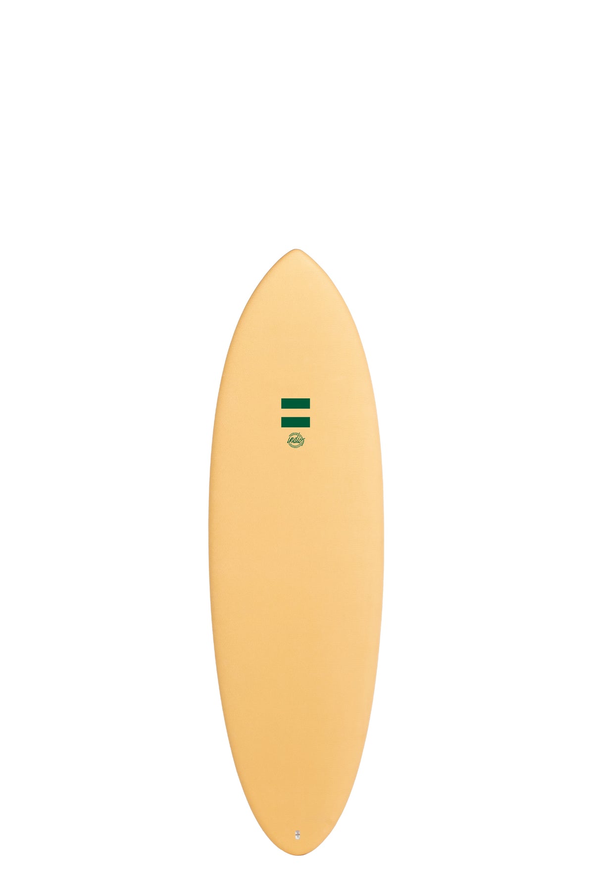 Front view of the Indio Racer Ultra Endurance surfboard featuring a smooth, solid Sand color on the deck, displayed on a white background.